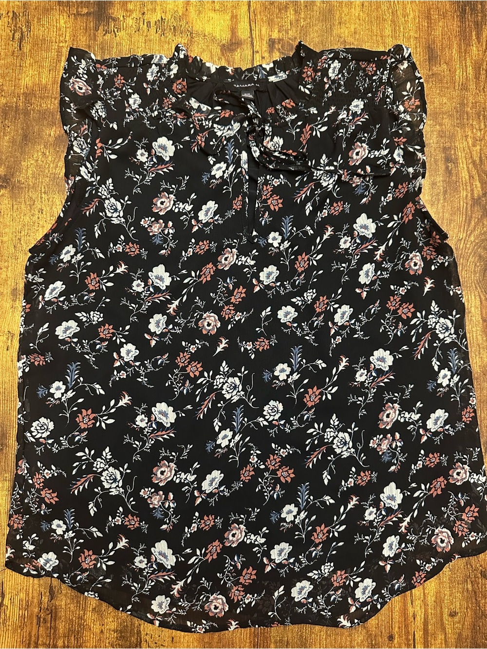 Tamara H women’s Ruffled Neck Floral Camisole - Black Floral